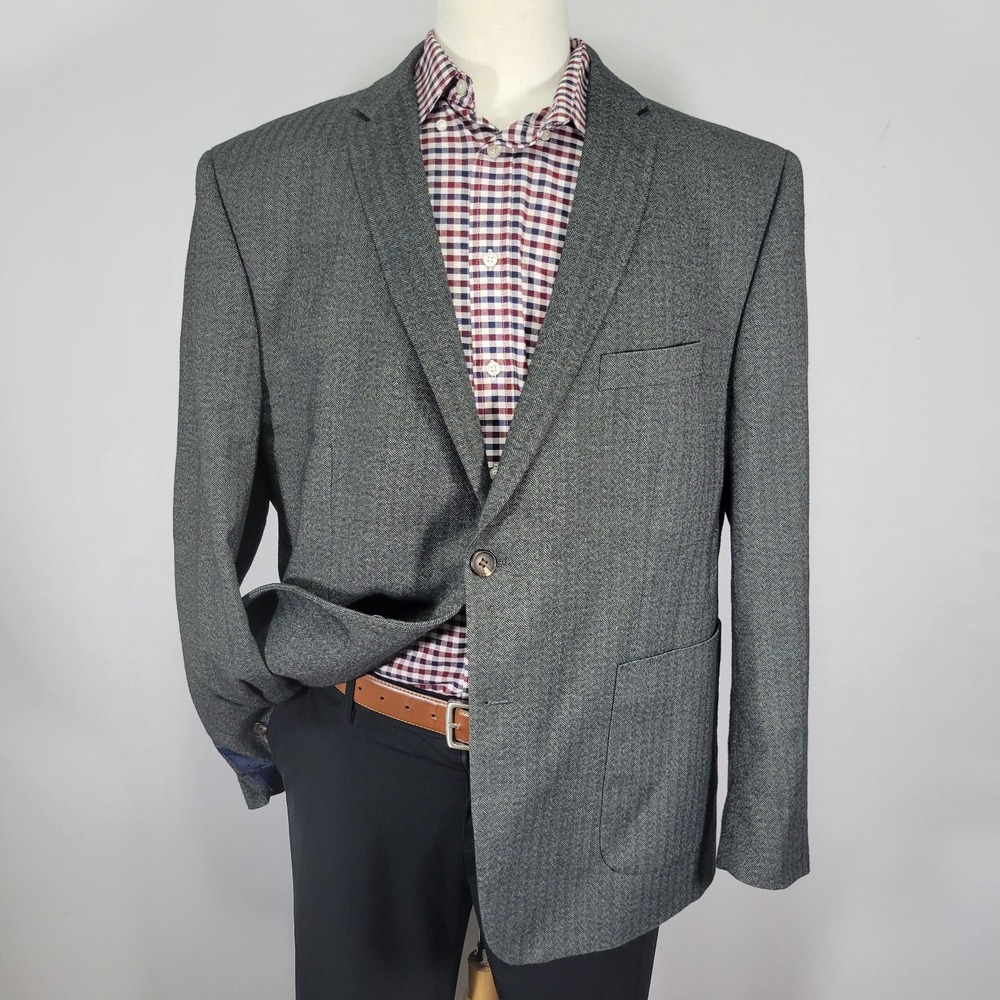Gino Vitale Men's Sport‎ Coat Blazer Soft Herringbone Gray Poly Blend Size 48R